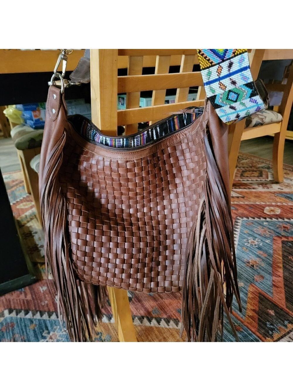 Custom Made Basketweave Fringe Hobo Purse.
